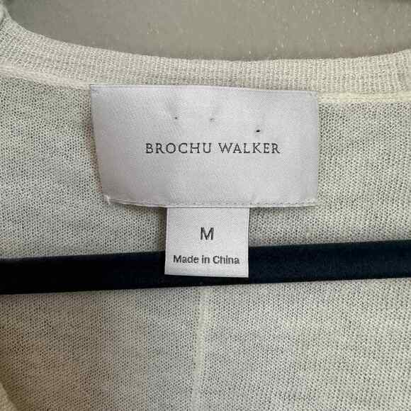 Brochu Walker Cashmere Sweater Sheer Cream Scoop Neck Exposed Hem Women's M - Picture 5 of 10